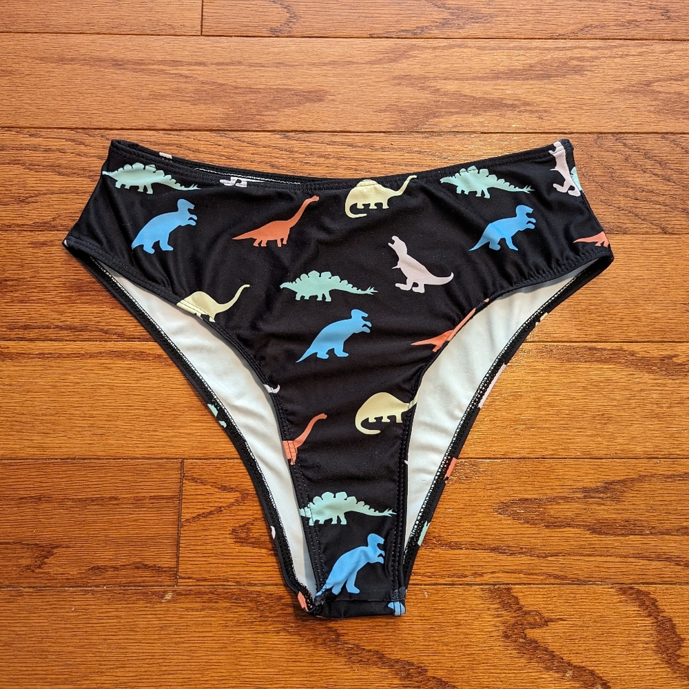 Colorful dinosaur high waist bikini bottom - medium - black blue yellow green